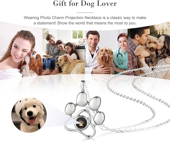 Custom Photo Charm Projection Necklace Dog Cat Paw Pendant Pet Memorial Jewelry