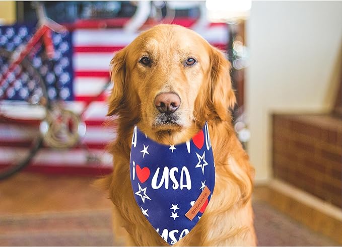 Realeaf 4th of July Dog Bandanas 2 Pack, Triangle Reversible American Flag Pet Patriotic Scarf