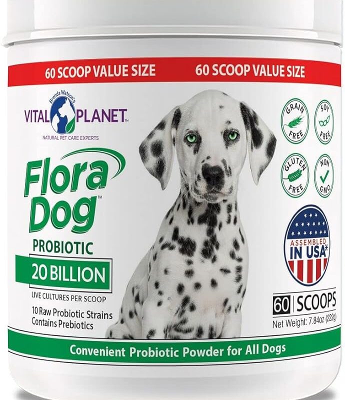 Vital Planet - Flora Dog Probiotic Powder Supplement with 20 Billion Cultures and 10 Strains, High Potency Immune and Digestive Support Probiotics for Dogs, 7.84 oz., 222 grams, 60 Servings