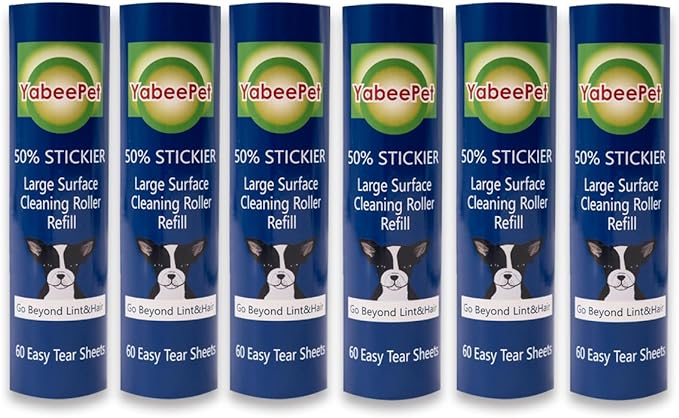 Large Surface Lint Roller Refill for Cotch-Brite 50% Stickier 8" Wide Surface Lint Roller, Works Great On Pet Hair (60 Sheets per Roll, 6 pack)