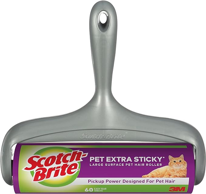 Scotch-Brite Pet Extra Sticky Large Surface Roller, Designed for Pet Hair, 60 Sheets
