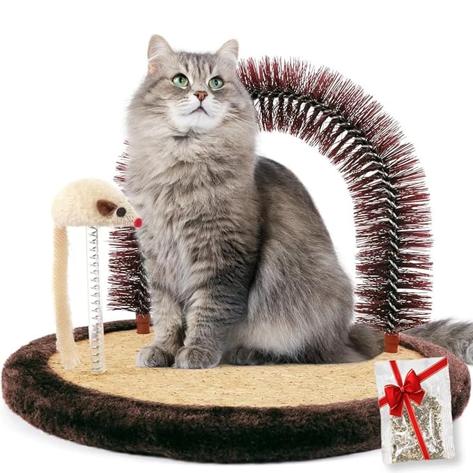Happi N Pets The Original Cat Arch Self Groomer Cat Massager, Cat Grooming Brush with Sturdy Cat Scratching Pad and Catnip Toy, Cat Face Scratchers, Cat Scrathers for Indoor Cats, Cat Rubbing Post