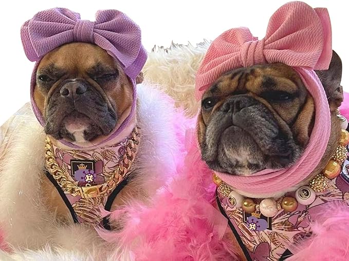 CheeseandU 2Pack Pet Cute Large Bow Headbands Stretchy Bow Headgear Polyester Bow Headdress Handmade Head Cover for Dog Cat Puppy Bathroom Apparel Party Costume Photo Prop(Pink, Purple)
