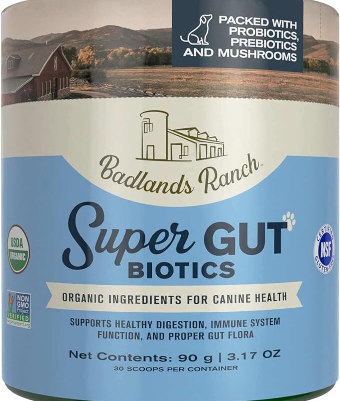 Badlands Ranch by Katherine Heigl- Super Gut Biotics Canine Digestive Supplement,Probiotics, Prebiotics, Supports Healthy Digestion, Immune System Function and Gut Flora (30 Scoops)