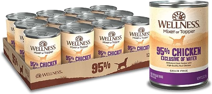 Wellness Natural Pet Food 95% Chicken Natural Wet Grain Free Canned Dog Food, 13.2-Ounce Can (Pack of 12)