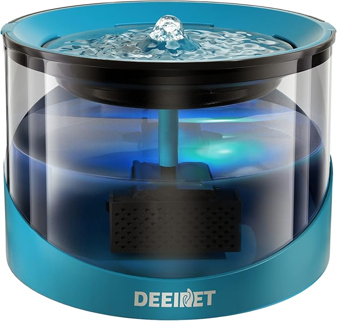 DEEIPET Cat Water Fountain, 74oz/2.2L Ultra Quiet Automatic Water Dispenser for Cats Dogs with Colorful LED Indicator, Water Bowl for Pets with Filter
