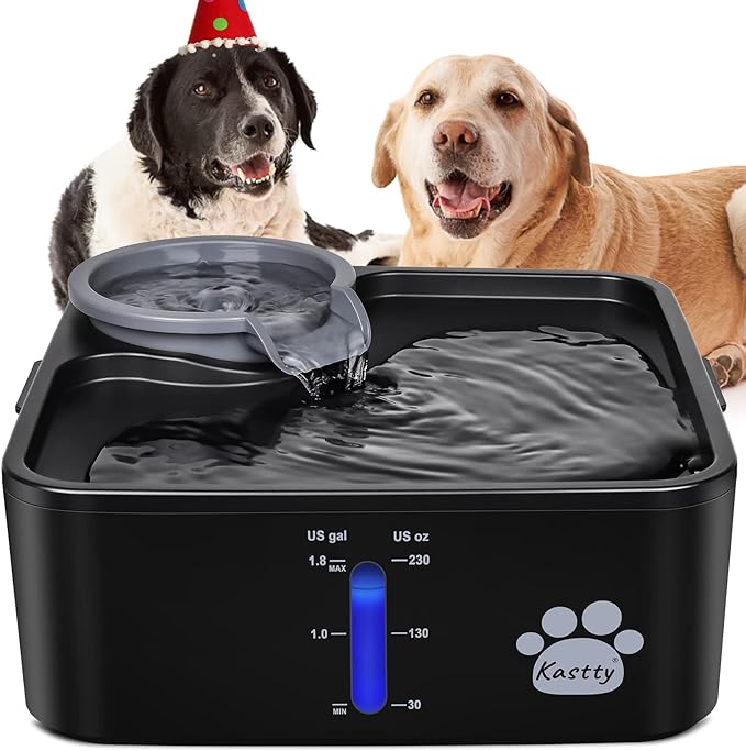 Kastty 2 Gallon Dog Water Fountain Ultra Large/Wide Pet Fountain BPA-Free Premium Cat Fountain with 5 Filtration& Smart Safe Pump& LED Shortage Reminder, Great for Large Dogs Cats& Multi-Pet Home