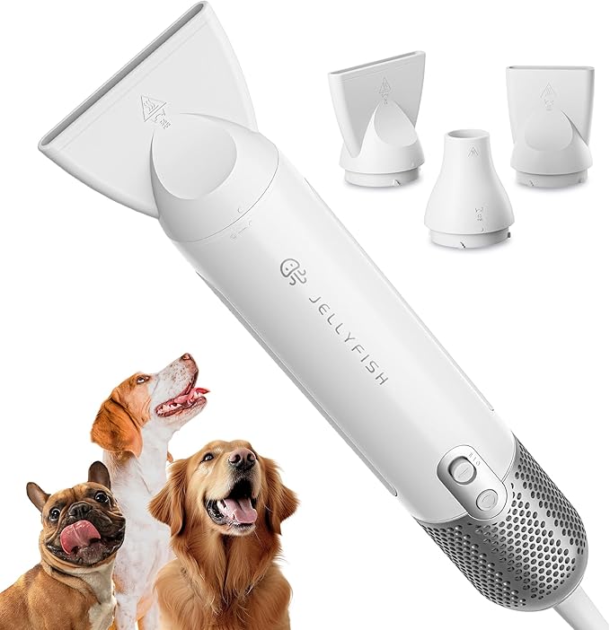 Dog Hair Dryer for Pet Grooming High Velocity Force Blower-Innovative 62m/s Air Speed Motor-1.21lb Lightweight Portable Dog Blow Dryer for Home & Travel-4 levels Temperature 3 Nozzle 2 Blow Speed