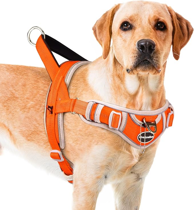 ADVENTUREMORE Dog Harness for Large Dogs No Pull, Sport Dog Halter Harness Reflective Breathable Dog Vest Escape Proof Dog Harness with Easy Control Front Clip Handle for Training Walking L Orange