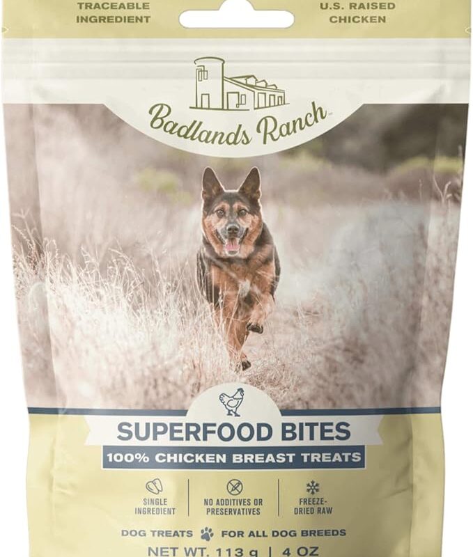 BADLANDS RANCH by Katherine Heigl- Superfood Bite, Freeze-Dried Raw Dog Treats - Protein Rich, Train & Reward, Traceable Single Ingredient (Chicken Breast)