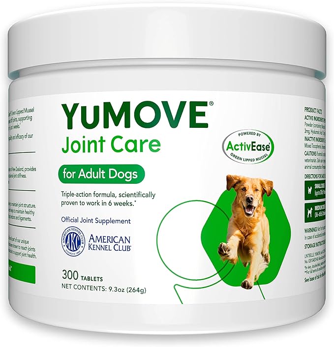 YuMOVE Adult Dog Tablets | for Dogs Aged 5 to 8 | Dog Hip and Joint Supplement with Glucosamine, Hyaluronic Acid & Green Lipped Mussel, Perfect for Adult Dogs (300 Tablets)