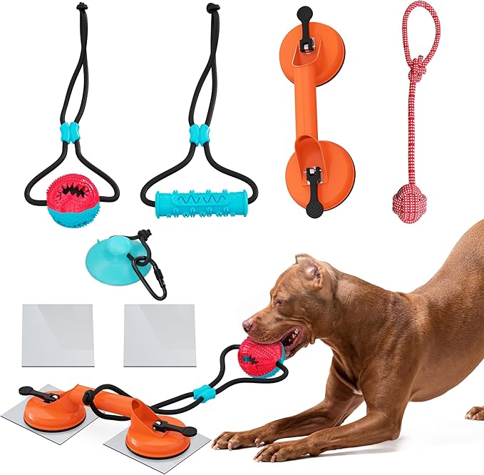 SELAPET Dog Suction Cup Toy - Tug of War Style with Rope, Dogs Interactive Ball, Large Aggressive Chewers & Puppy - Wear-Resistant Pull, Teeth-Cleaning Chew, Multifunctional Design