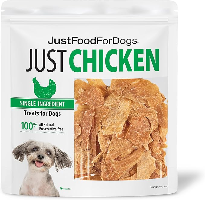 JustFoodForDogs Healthy Dog Treats, Single-Ingredient, Chicken Breast, Made in The USA 5 oz