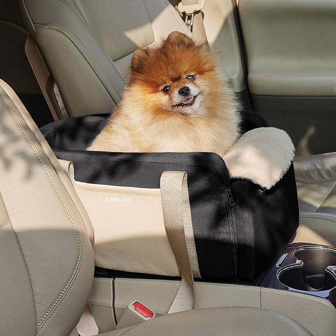 Lesure Console Dog Car Seat - Small Pet Carpool Seat Center Console for Small Dogs Waterproof Seats with Storage Pockets Clip-On Leash for Travel Carrier Booster Bed, Black